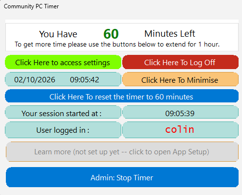 Community PC Timer showing a 60 minute countdown
